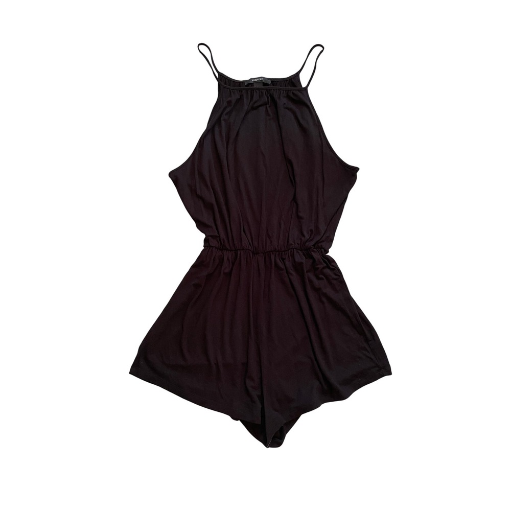 Forever‎ 21 Womens Black High Neck Halter Romper Elastic Waist Size Medium